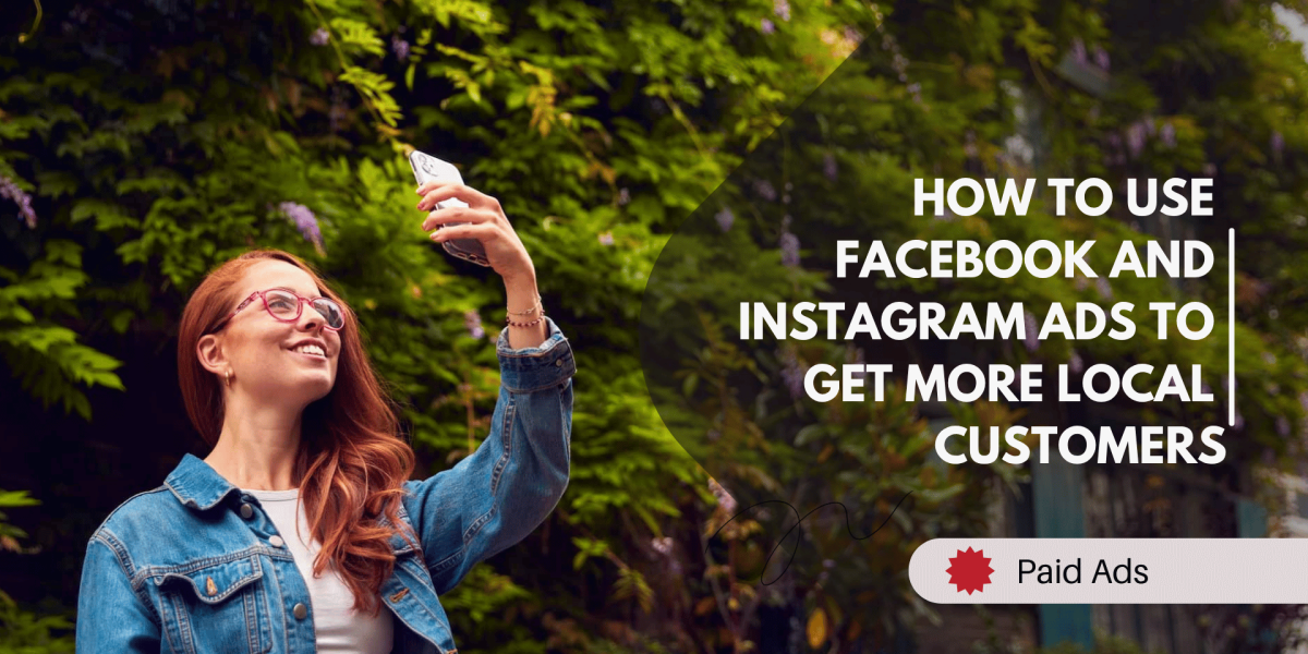 A person using a mobile phone outdoors to post to social media, illustrating Facebook and Instagram ads for local customers.